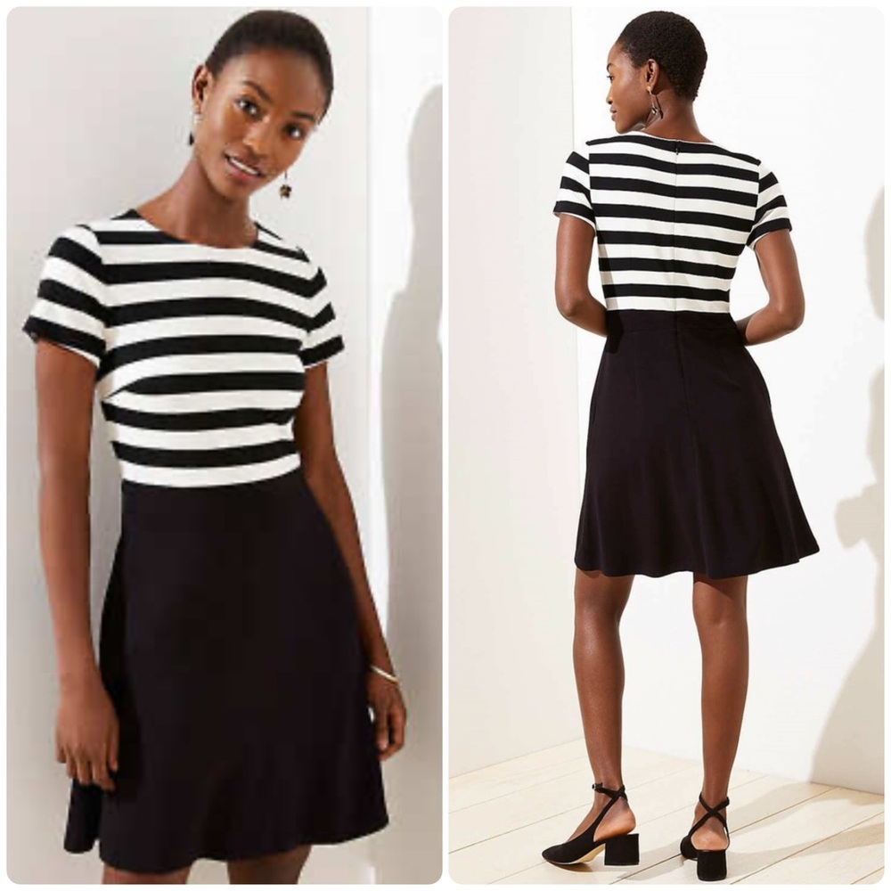 Loft Striped Fit and Flare Knit Dress